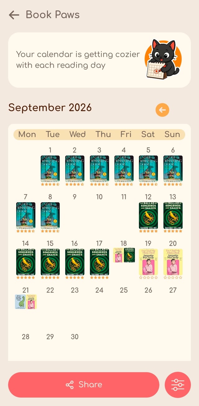 Reading calendar screen