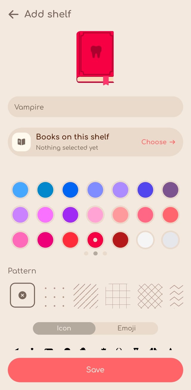 Shelf customization screen
